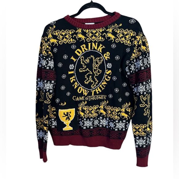 GAME OF THRONES IRON ANNIVERSARY "I DRINK & I KNOW THINGS" SWEATER ADULT SIZE L - Picture 1 of 10